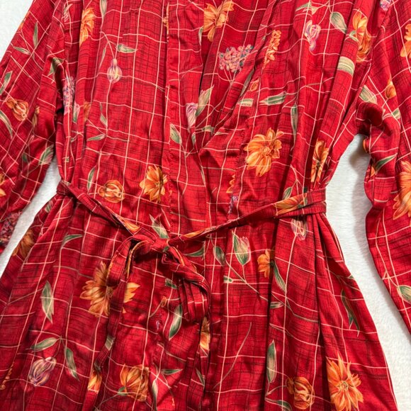 Vintage Victoria's Secret XS/S Red Floral Silk Robe Tied Pockets Luxury Sexy Y2K - Picture 4 of 10